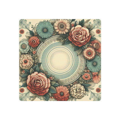 Vintage Rose Geometric Metal Wall Art - Retro-Inspired Design with Rose and Teal Hues - Durable Matte Finish Aluminum