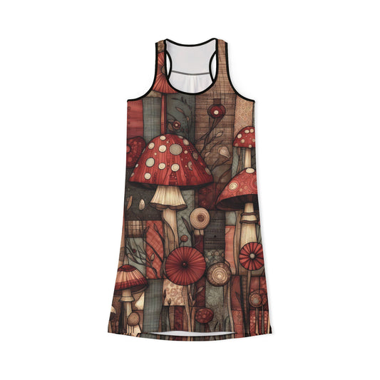 Racerback Dress - Whimsical Patchwork Fairy Mushrooms