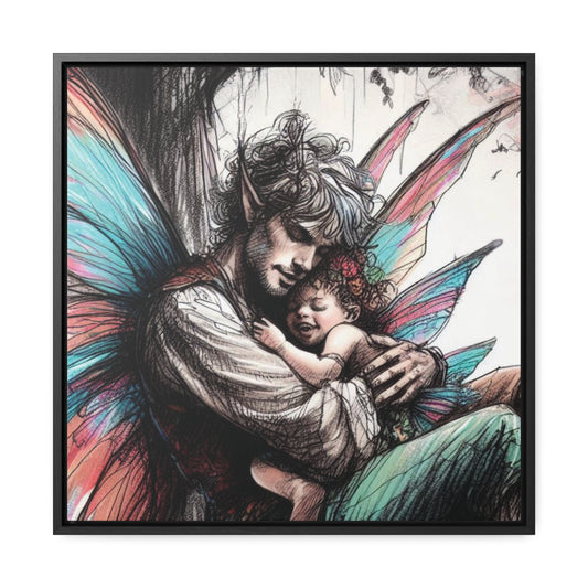 Daddy and Baby Fairy Gallery Wrapped Canvas Print - Sweet Fatherly Bond Wall Art for Nurseries or Child's Bedroom