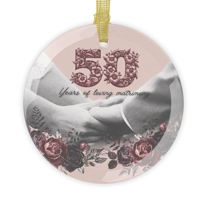 Personalized Glass Anniversary Ornament with Custom Year + Photo of Couple -  Vintage Victorian Rose