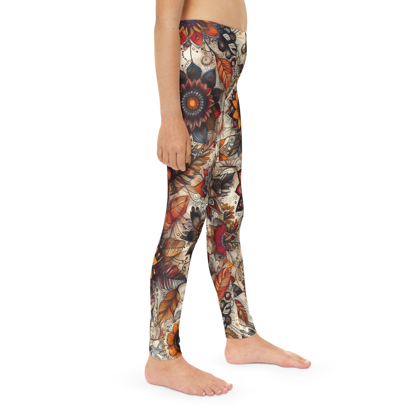 Toddler and Youth Fall Leggings: Sketched Vibrant Blooms, 18mo-12y