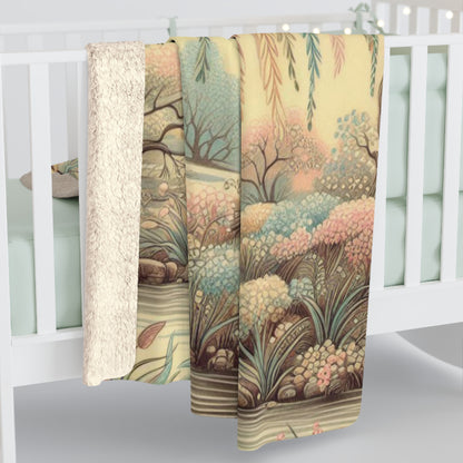 Sherpa Fleece Blanket - Pastel Weeping Willow in Fairytale Garden