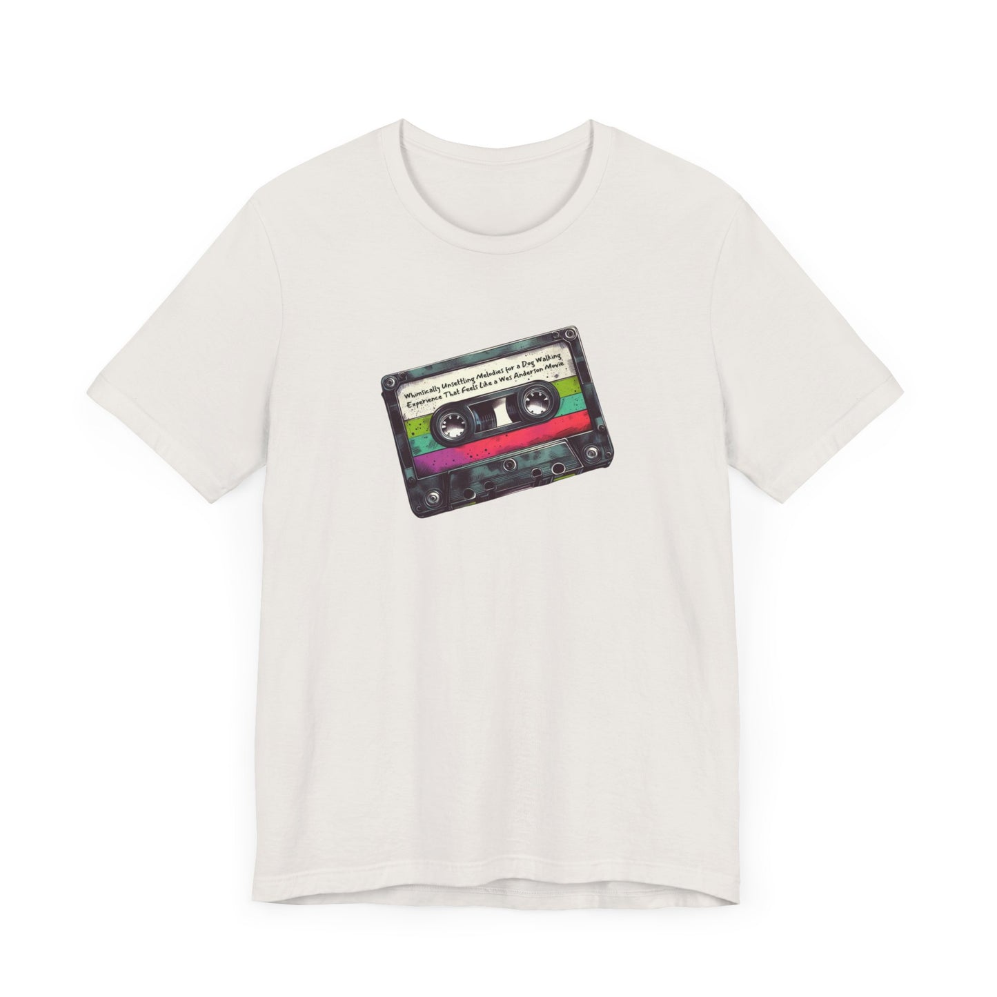 "Whimsically Unsettling Melodies for a Dog Walking Experience That Feels Like a Wes Anderson Movie" Mixtape T-shirt - Unisex Jersey Short Sleeve Tee