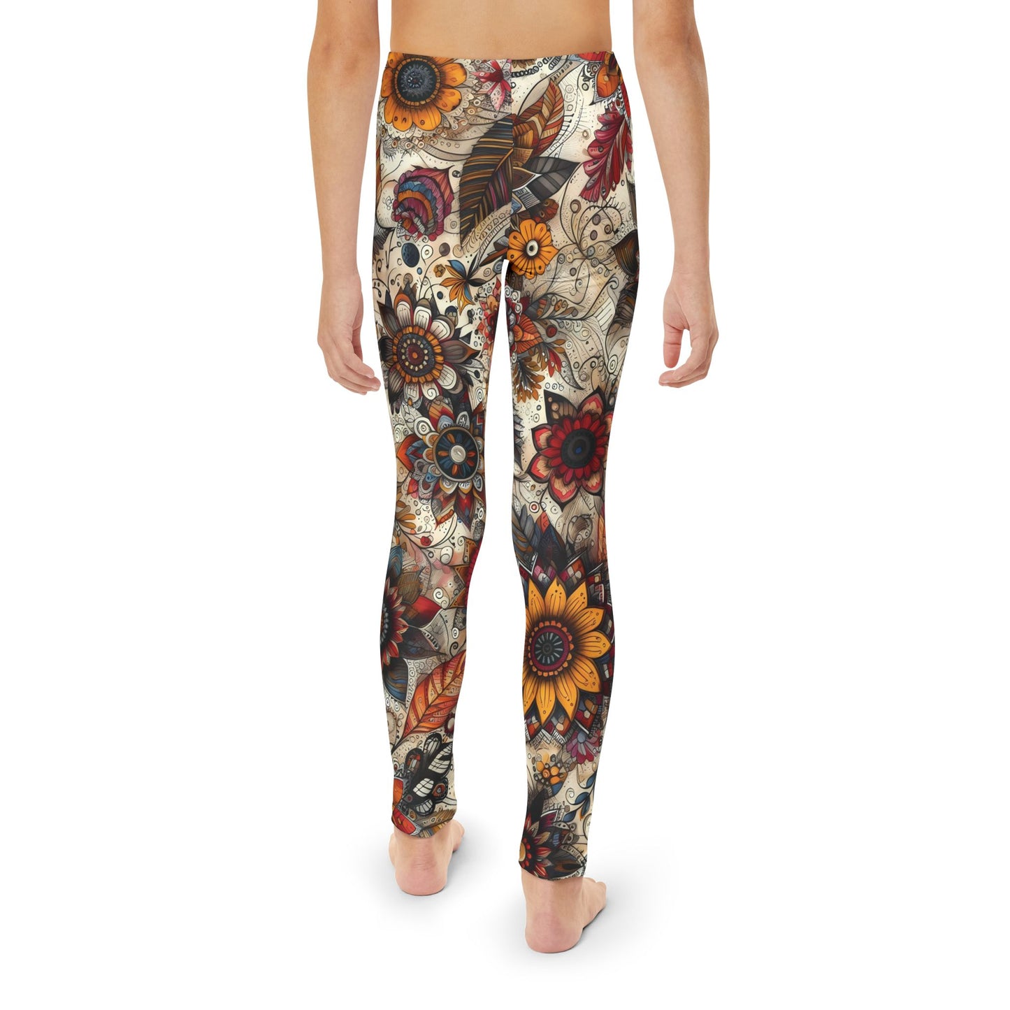 Toddler and Youth Fall Leggings: Sketched Vibrant Blooms, 18mo-12y