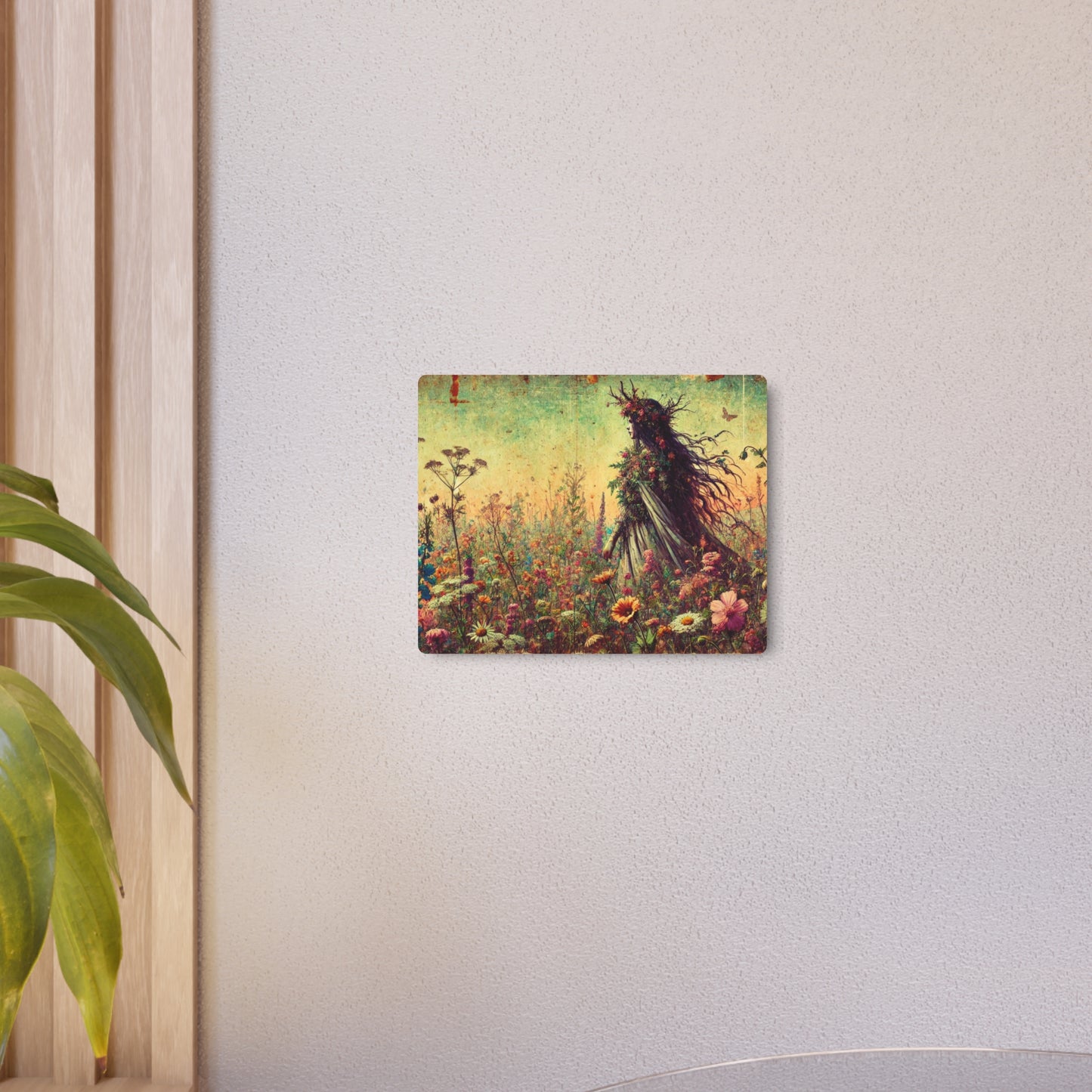 Metal Wall Art - Ancient Earth Goddess Walking Through Vast Wildflower Field