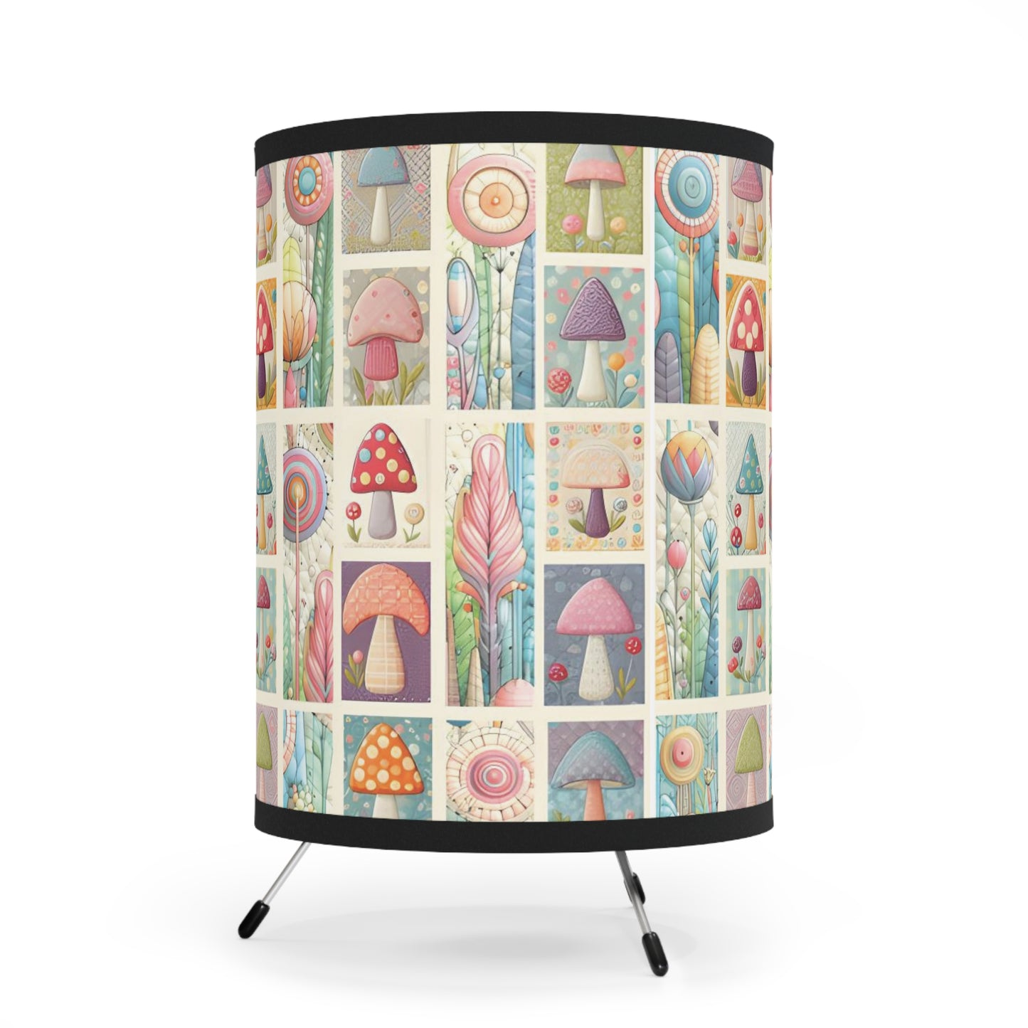 Whimsical Mushroom & Flower Patchwork Lamp – Fairycore Pastel Aesthetic, Vibrant Shade, Great for Child's Room