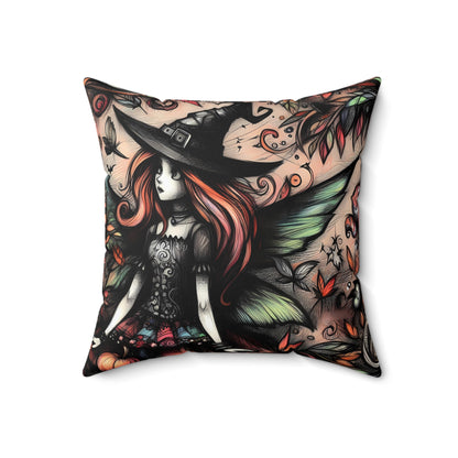 Square Autumn Pillow - Curious Witch Fairy, "Tristana Moonbeam"