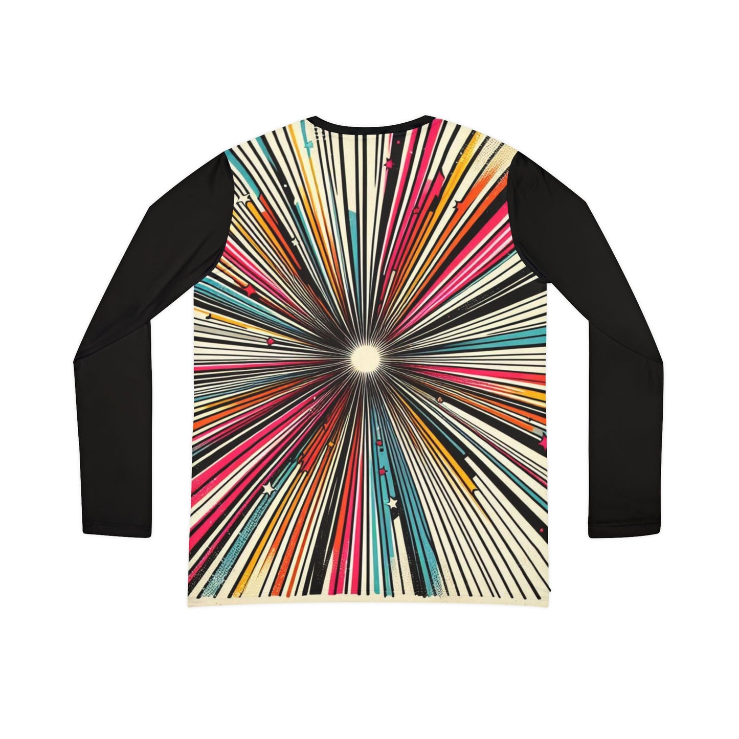 Retro Starburst Long Sleeve Shirt, 80s Style V-Neck Women's Tee, Rainbow Hues, Colorful Whimsical Design, Lightweight Layering Top