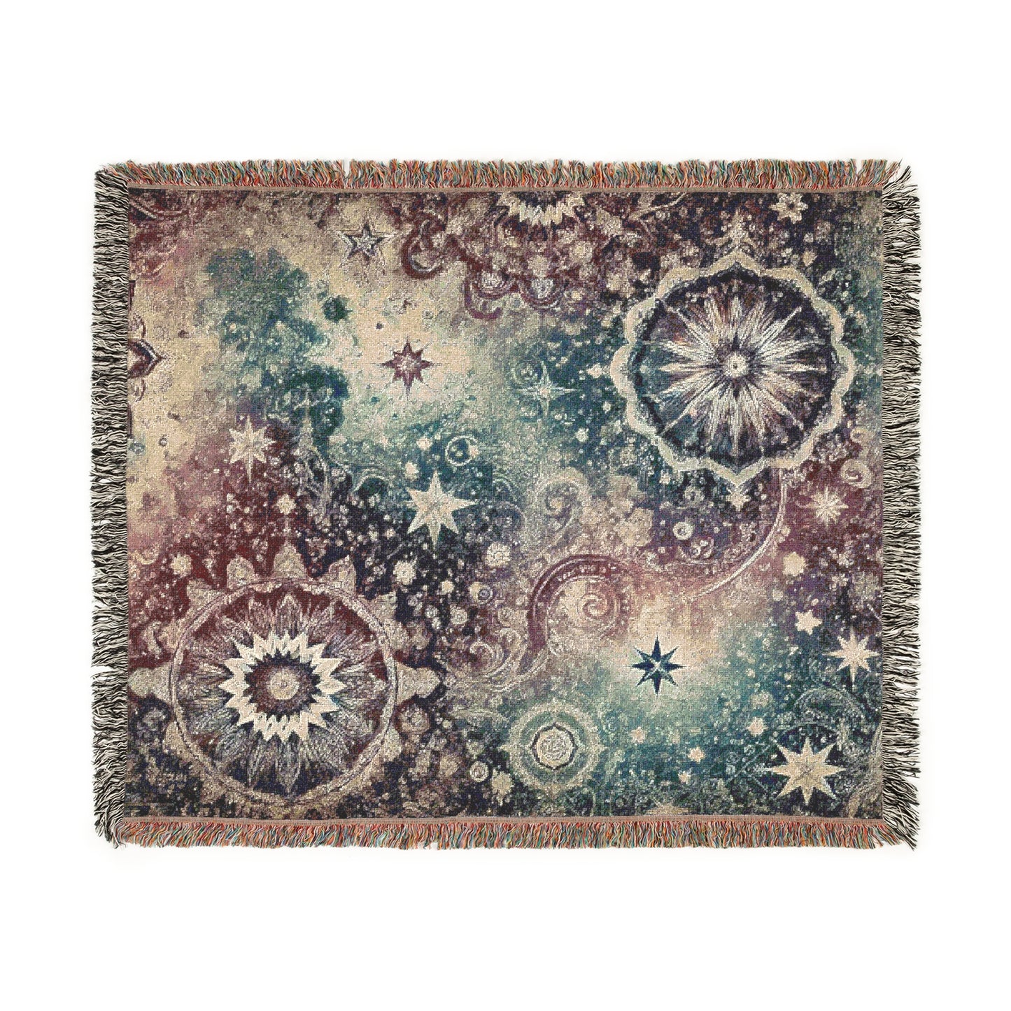 Woven Blanket - Galaxy with Vintage Stars in Purple and Teal