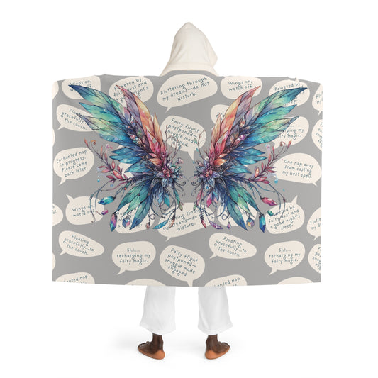 Fantasy Fairy Wing & Crystal Hooded Sherpa Blanket with Cute Quotes - Colorful Wings Design, Soft Fleece,