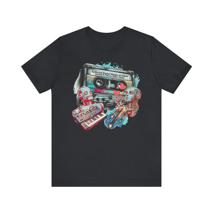 Mixtape T-Shirt - "Synthesized Stardust Melodies" Collage, Unisex Tee with Retro Cassette Tape Design, Great Gift for Music Lovers