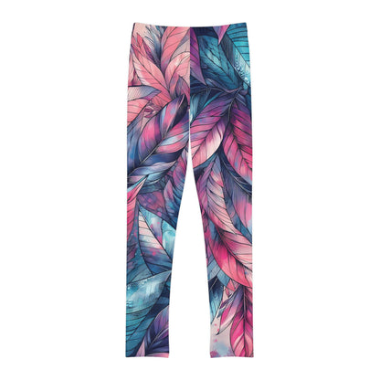 Toddler and Youth Fall Leggings: Bold Pink, Blue, and Purple Leaves, 18mo-12y