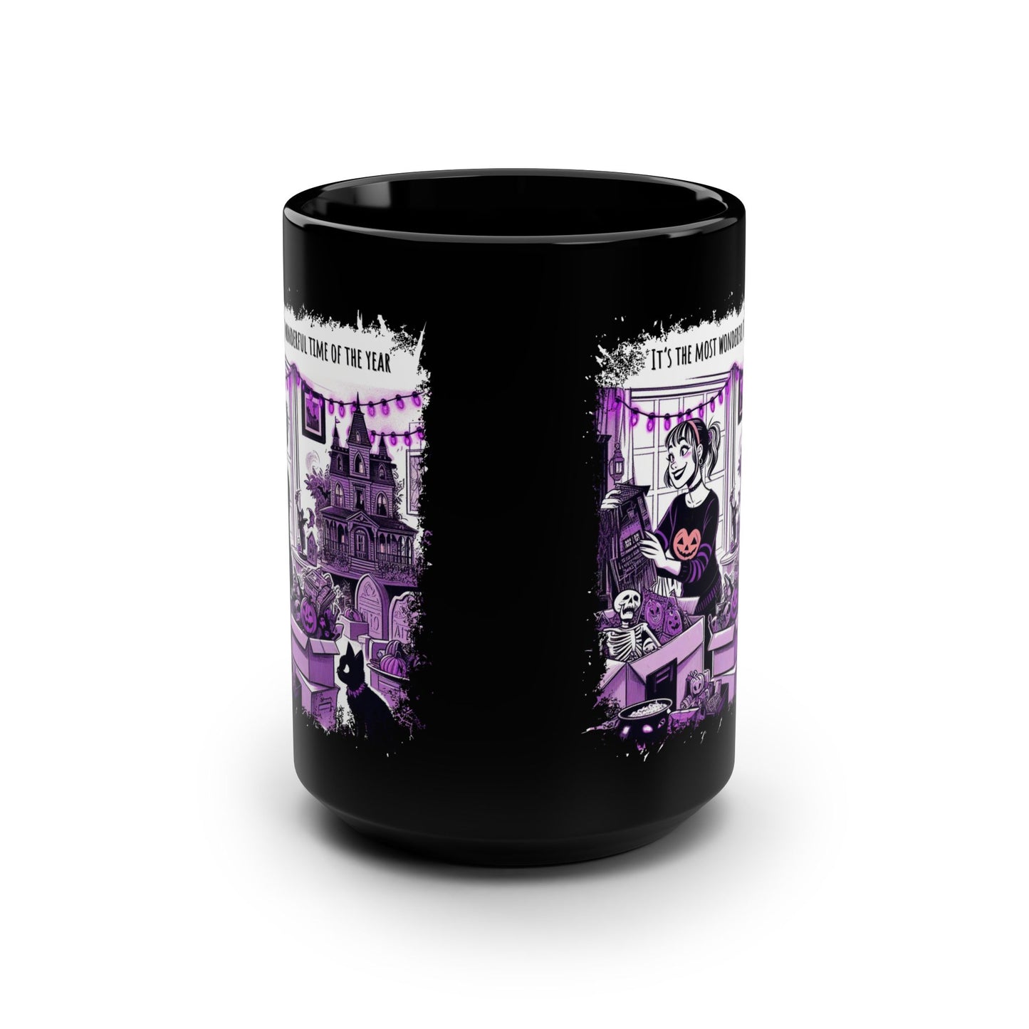 Funny Halloween Mug, 15ox Black Mug with a Halloween Over-Enthusiast Thinking, "Its the Most Wonderful Time of the Year"