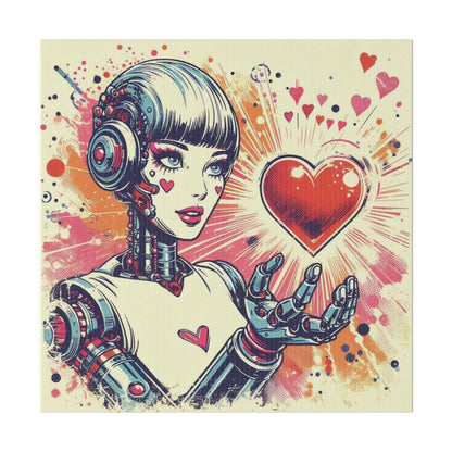 Canvas Print - Retro Futuristic Robot Heart Illustration, Sci-Fi Nostalgia Decor, Vibrant Graphic Novel Style Wall Art, Alternative Artwork