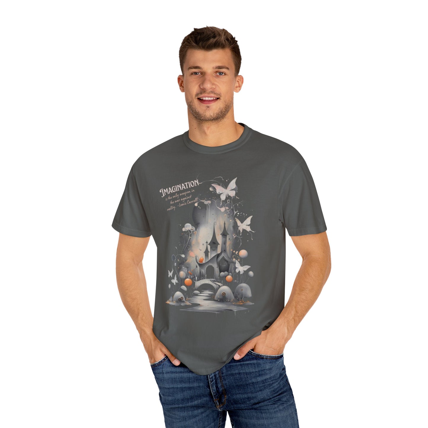 Imagination Is the Only Weapon Shirt - Lewis Carroll Castle & Butterfly Tee, Comfort Colors Garment Dyed Unisex T-Shirt