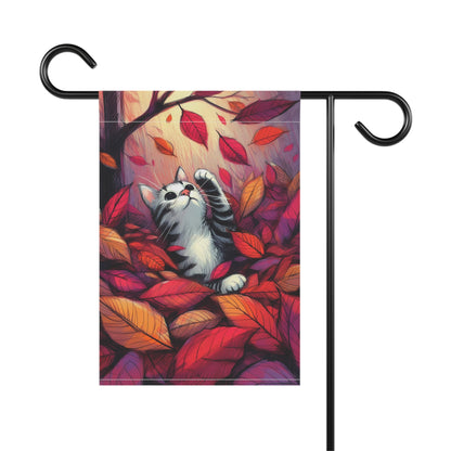 Porch or Yard Flag / Garden Banner - Playful Autumn Cat