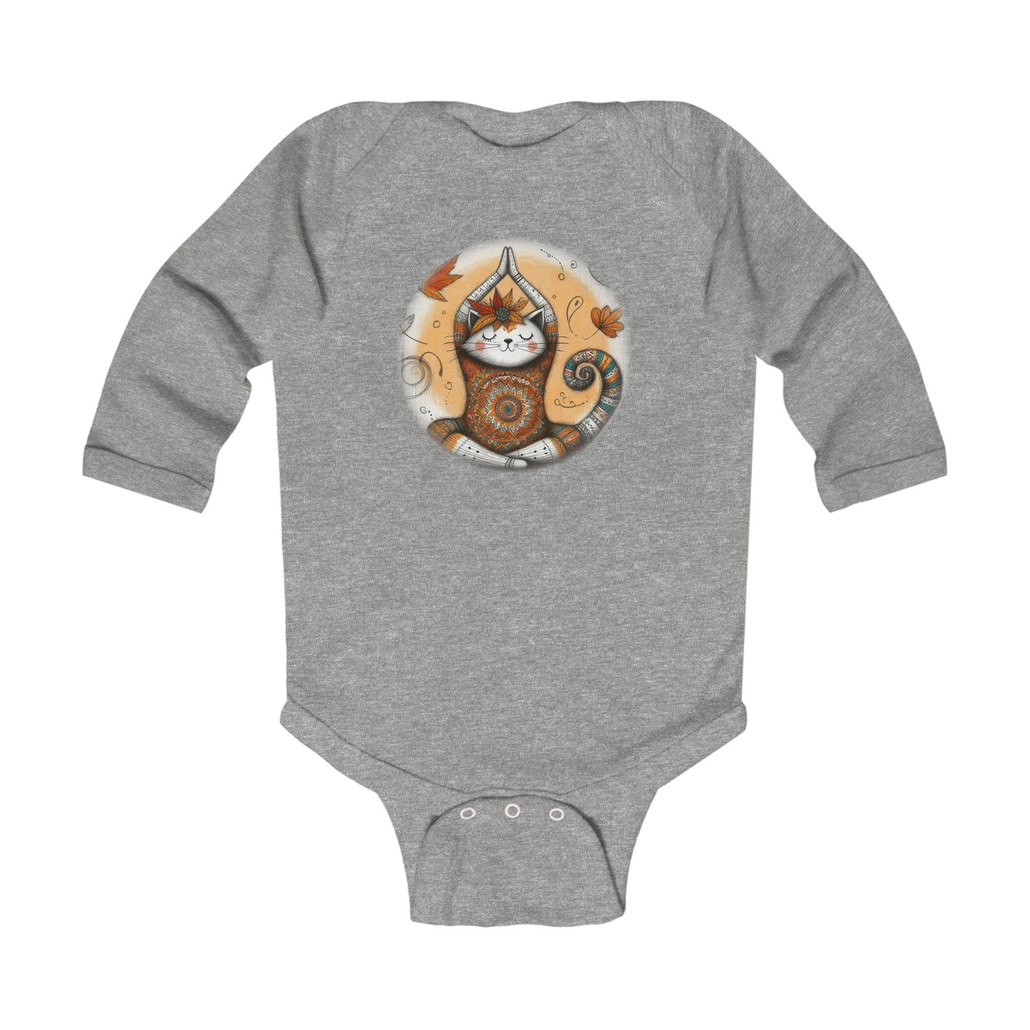 Baby Long Sleeve Bodysuit - Meditative Autumn Cat, Sizes Up to 18mo, Multiple Colors Available