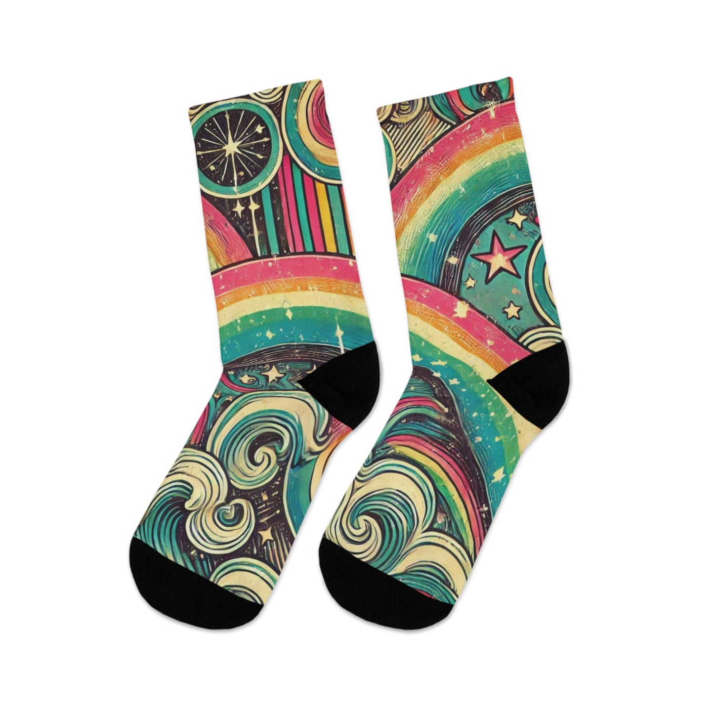 Stretchy Eco-Friendly Socks - Retro Rainbow Swirl, Made from 58% Recycled Fabrics