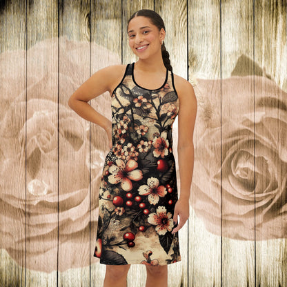 Racerback Dress - Blooms, Cherries, and Black Lace