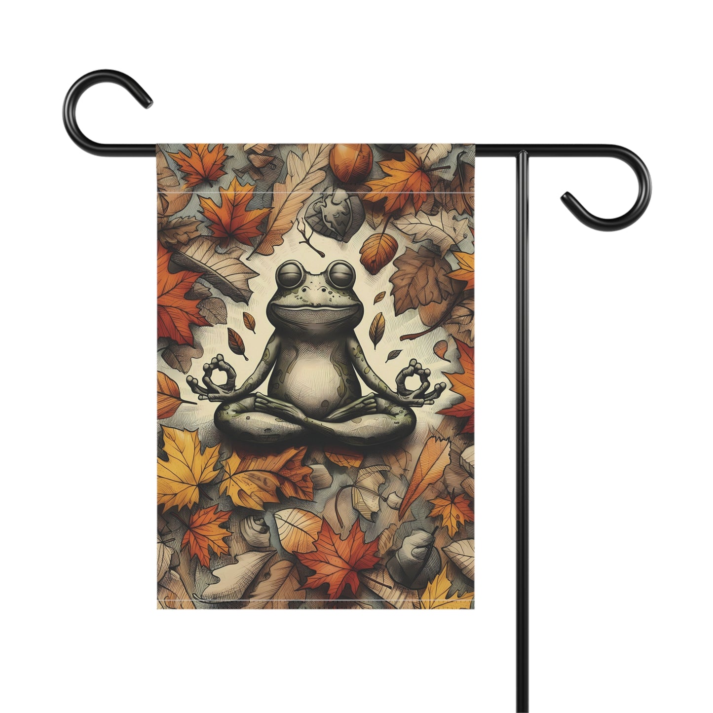 Porch or Yard Flag / Garden Banner - Peaceful Autumn Frog and Leaves