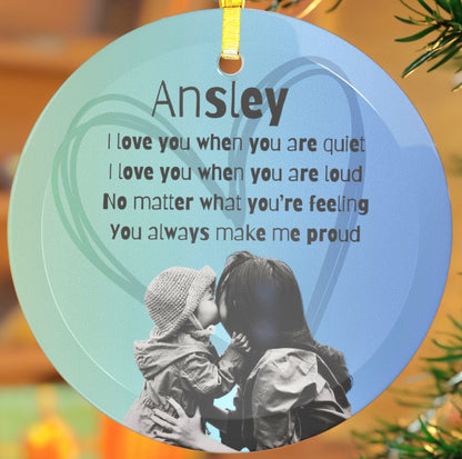 Personalized Glass Ornament with Custom Photo for Child - Unconditional Love