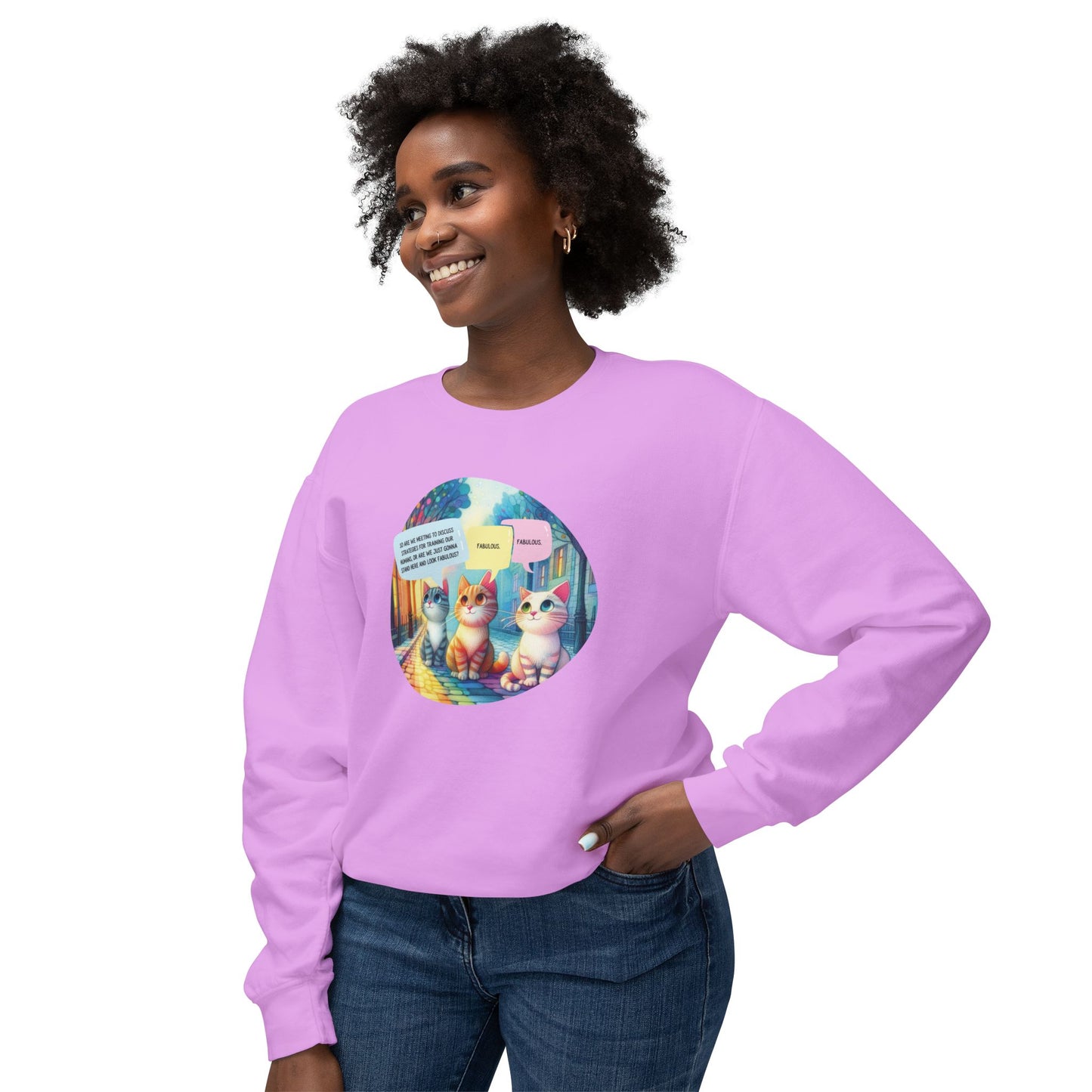 Fabulous Cat Meeting Sweatshirt - Whimsical Rainbow Cat Cartoon in Bright Colors | Cute & Cozy Gift for Cat Lovers