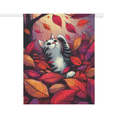 Porch or Yard Flag / Garden Banner - Playful Autumn Cat