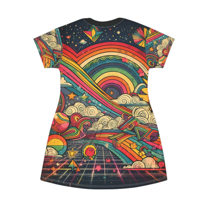 Tunic T-Shirt Dress - 80s Arcade Rainbows and Clouds