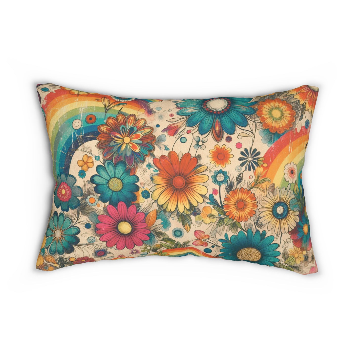 Lumbar Pillow - Vintage Florals and Rainbow Stripes