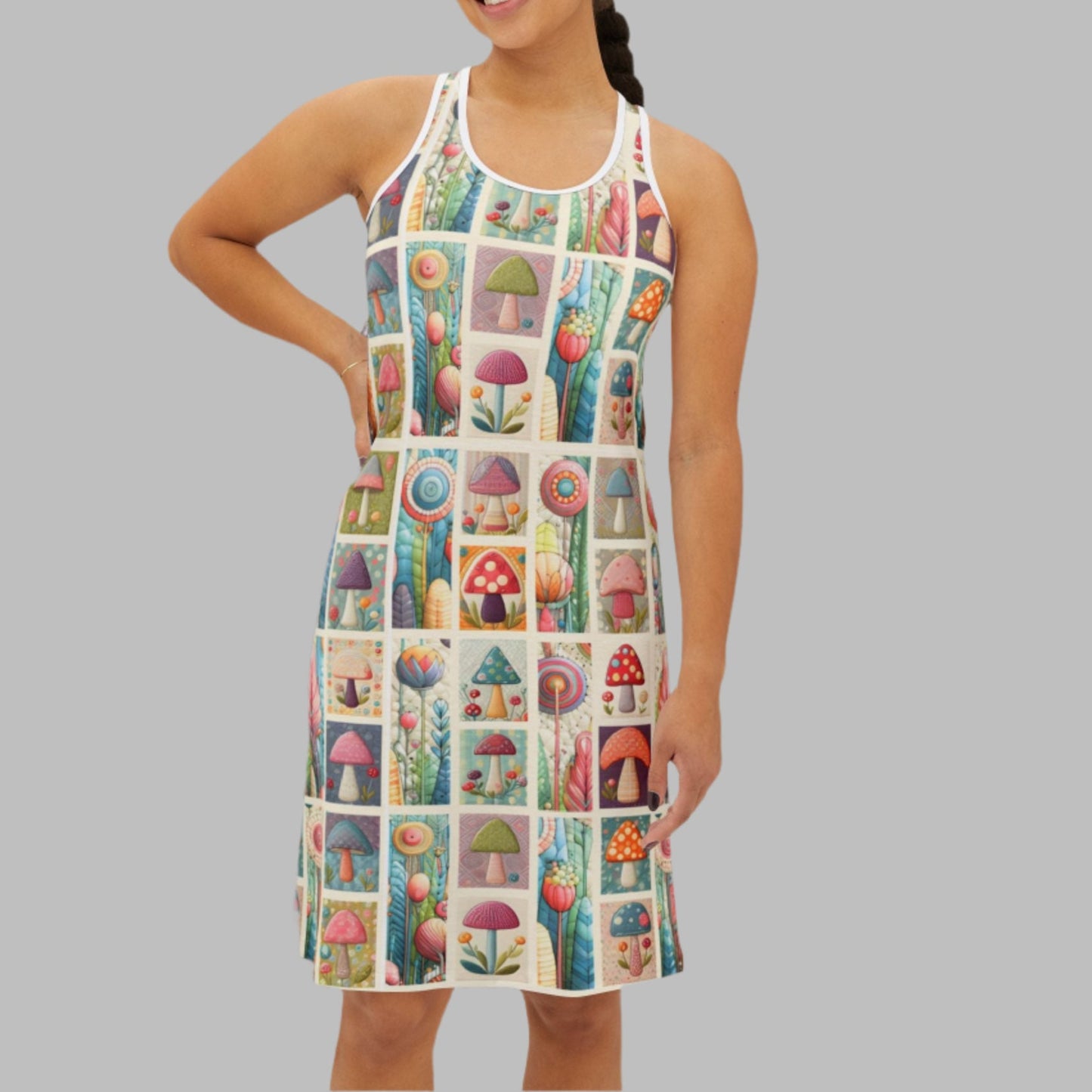 Racerback Dress - Whimsical Mushroom and Flower Patchwork