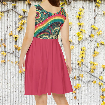 Skater Dress - Bold Cosmic Rainbow Swirls & Stripes