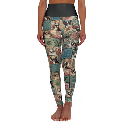 High Waisted Chihuahua Patchwork Yoga Leggings – Cute & Comfy Athleisure for Dog Lovers