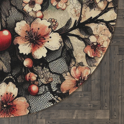 Round Rug - Blooms, Cherries, and Black Lace