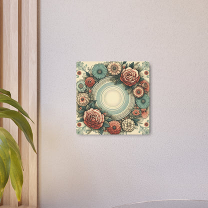 Vintage Rose Geometric Metal Wall Art - Retro-Inspired Design with Rose and Teal Hues - Durable Matte Finish Aluminum