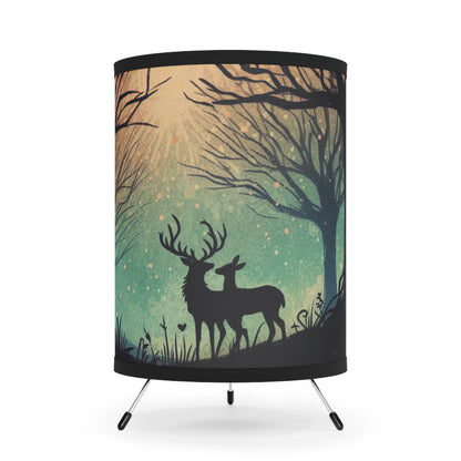 Tripod Table Lamp - Silhouetted Doe and Stag in Forest