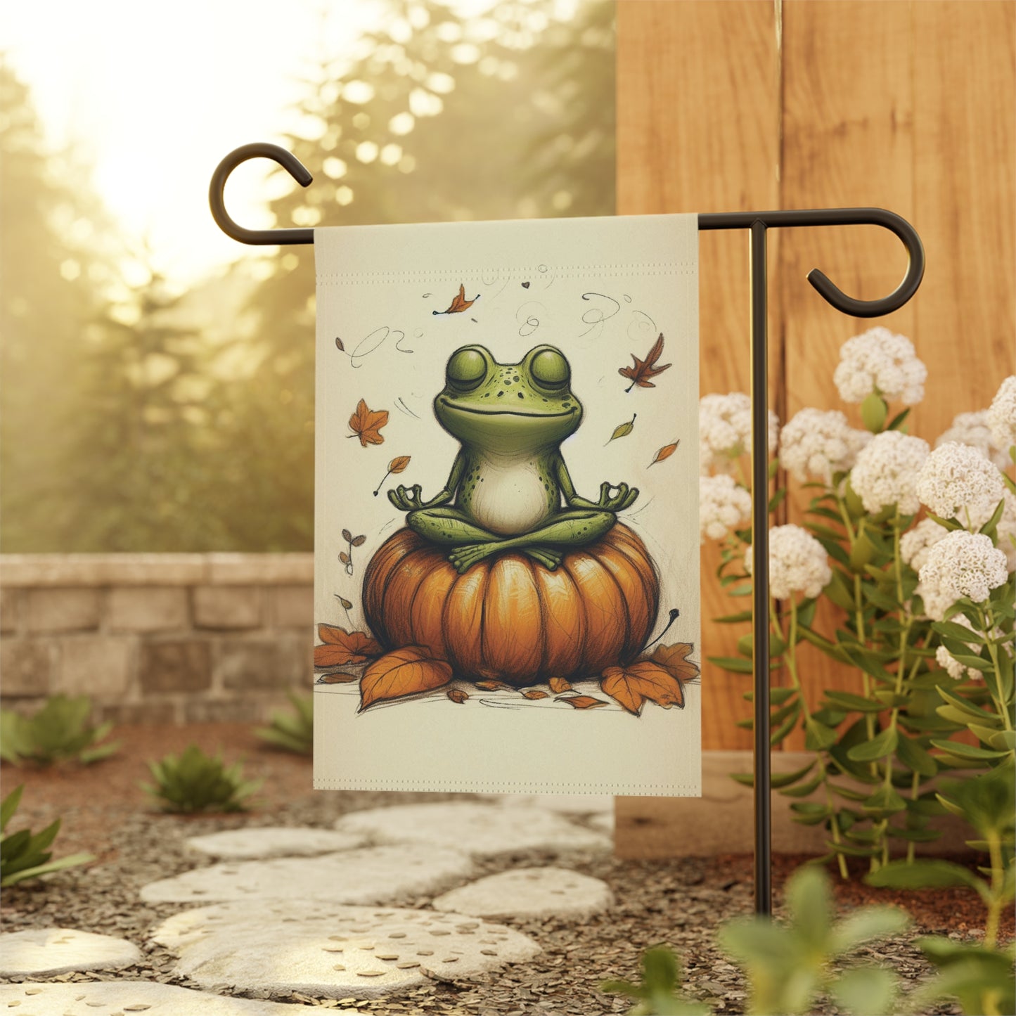 Porch or Yard Flag / Garden Banner - Zen Autumn Frog