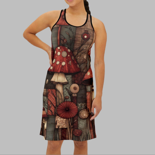 Racerback Dress - Whimsical Patchwork Fairy Mushrooms