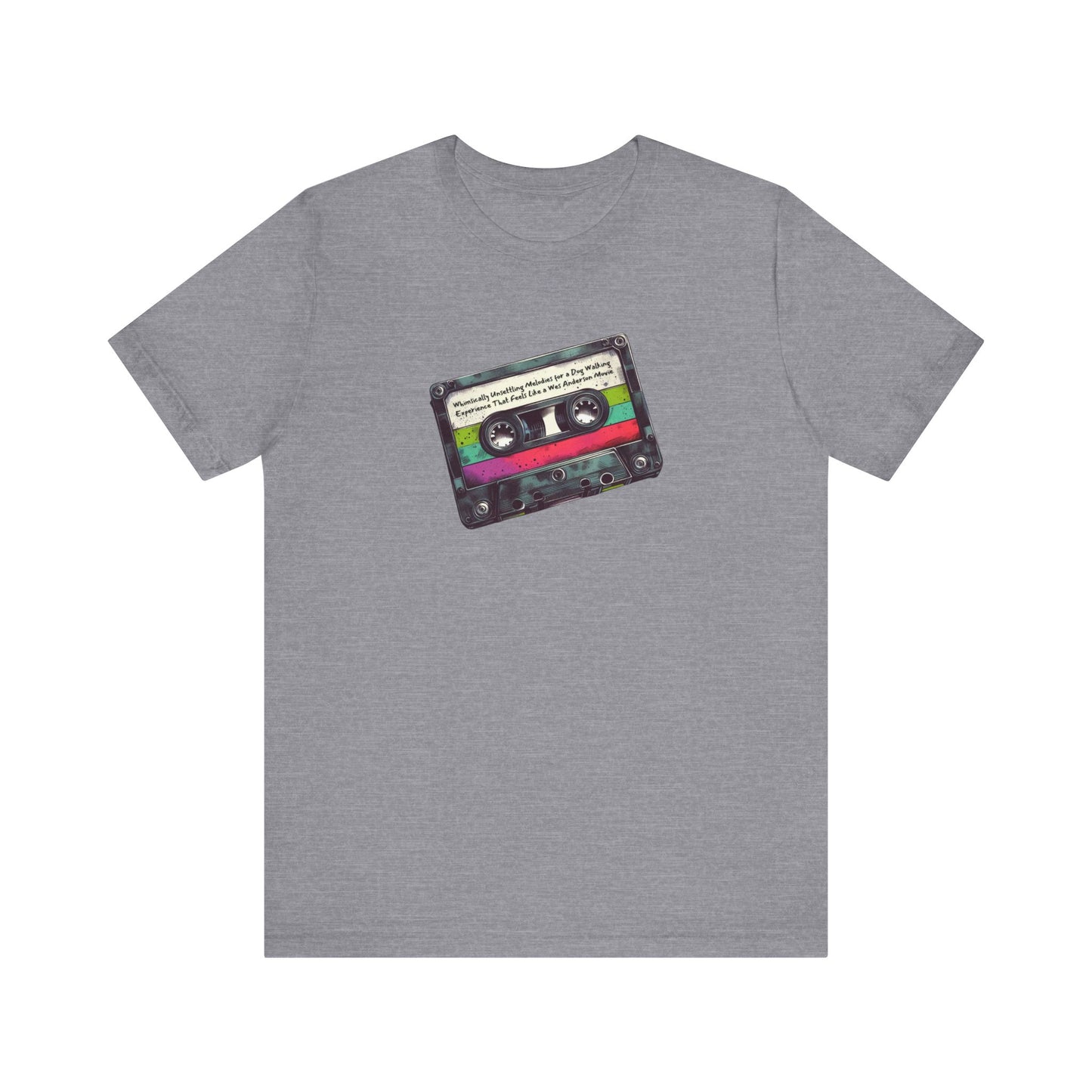 "Whimsically Unsettling Melodies for a Dog Walking Experience That Feels Like a Wes Anderson Movie" Mixtape T-shirt - Unisex Jersey Short Sleeve Tee