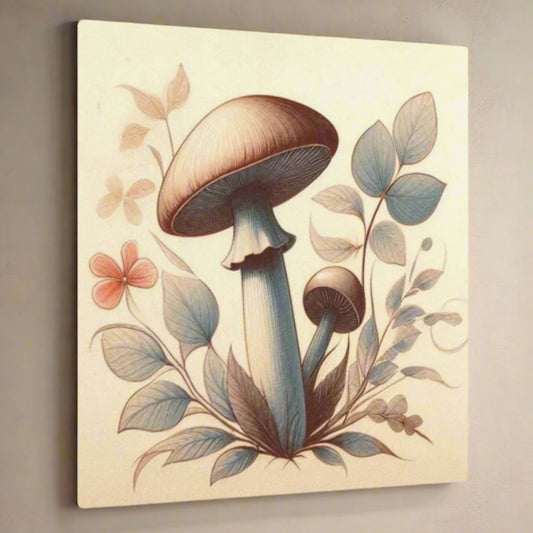 Vintage Amanita Mushroom Metal Wall Art - Retro Design in Burnt Orange, Brown, and Teal - Matte Finish Aluminum Wall Art