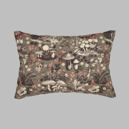 Lumbar Pillow - Earthy and Enchanted Cherry Blossoms & Mushrooms Woodland Cottagecore Decor