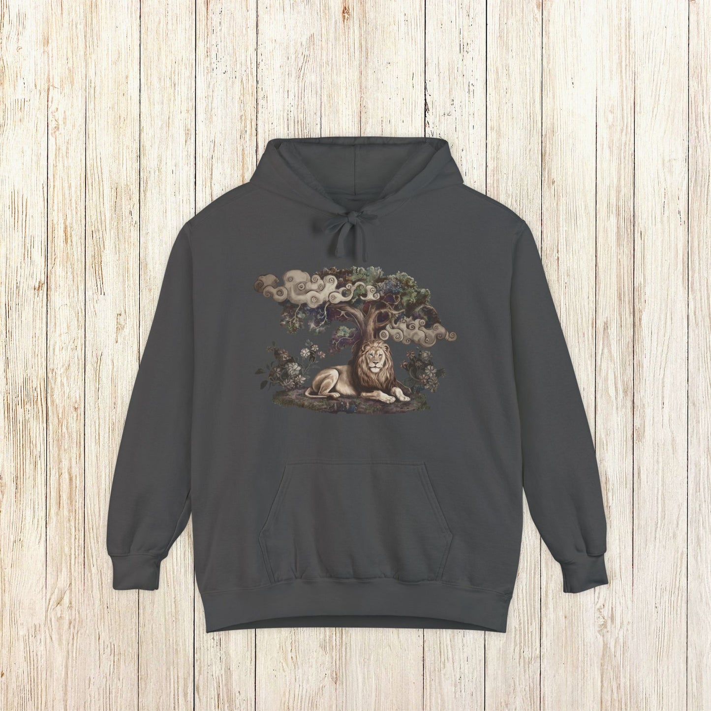 Mystical Lion Hoodie - Comfort Colors Celestial Tree of Life Sweatshirt - Lion Spirit Animal Gift - Bohemian Animal Art Hoodie