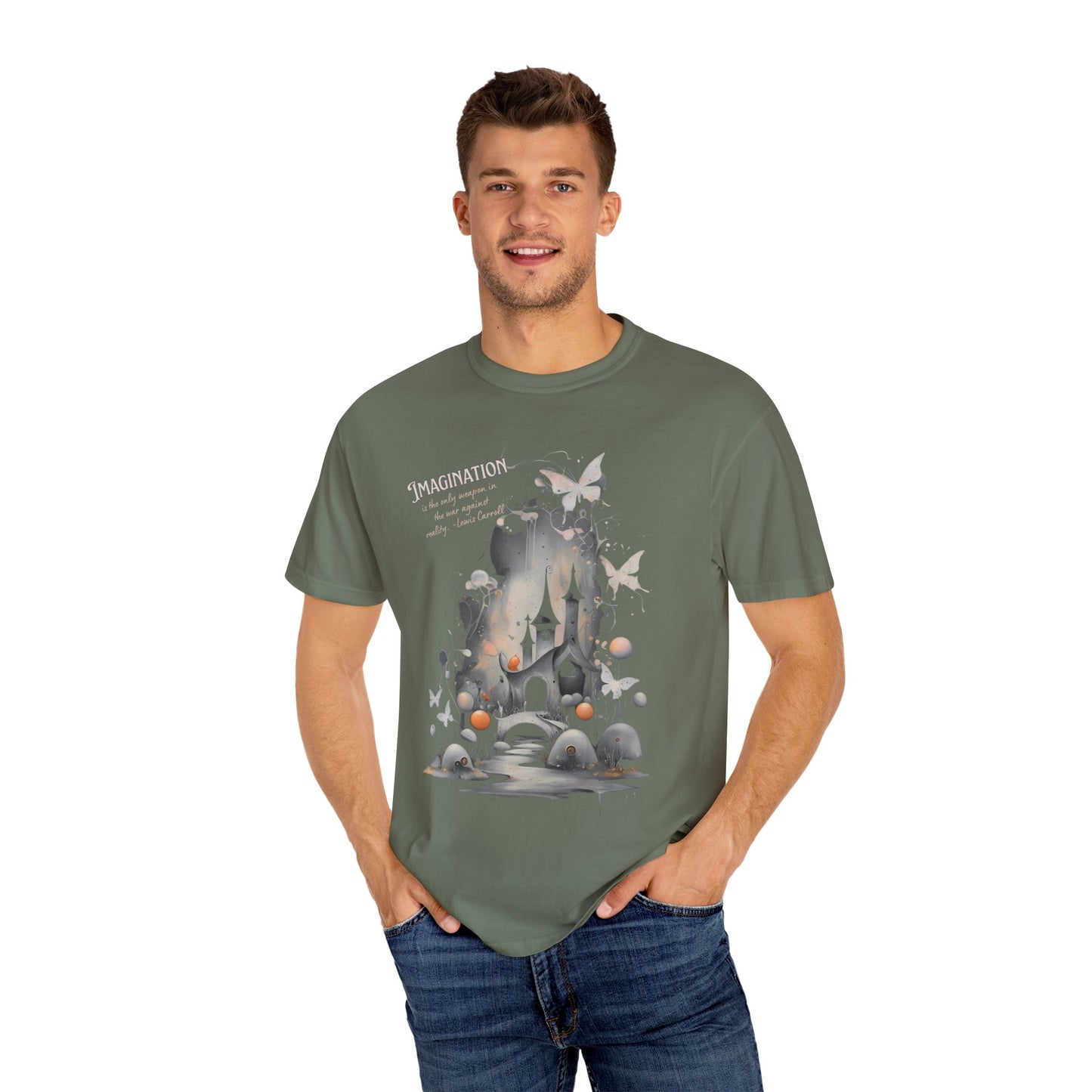 Imagination Is the Only Weapon Shirt - Lewis Carroll Castle & Butterfly Tee, Comfort Colors Garment Dyed Unisex T-Shirt