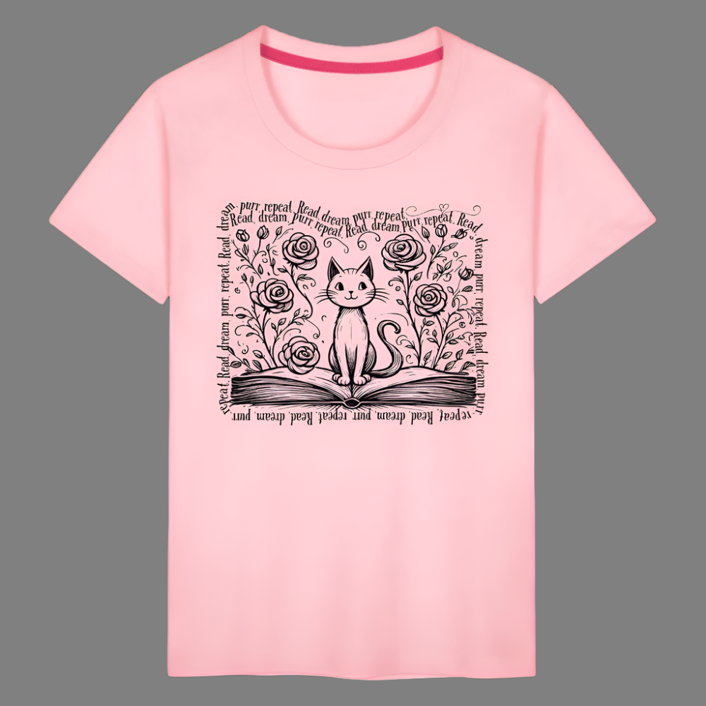 Cat & Book Lover "Read, Dream, Purr, Repeat" Tee | Toddler 2T-4T | Mommy & Me Matching - pink