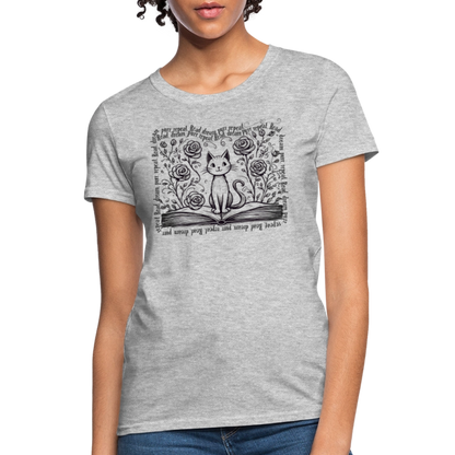 Women's Flowy Contoured T-Shirt - "Read, Dream, Purr, Repeat"  Cat Lover Shirt, Bookish Tee, Cozy Gift for Readers - heather gray