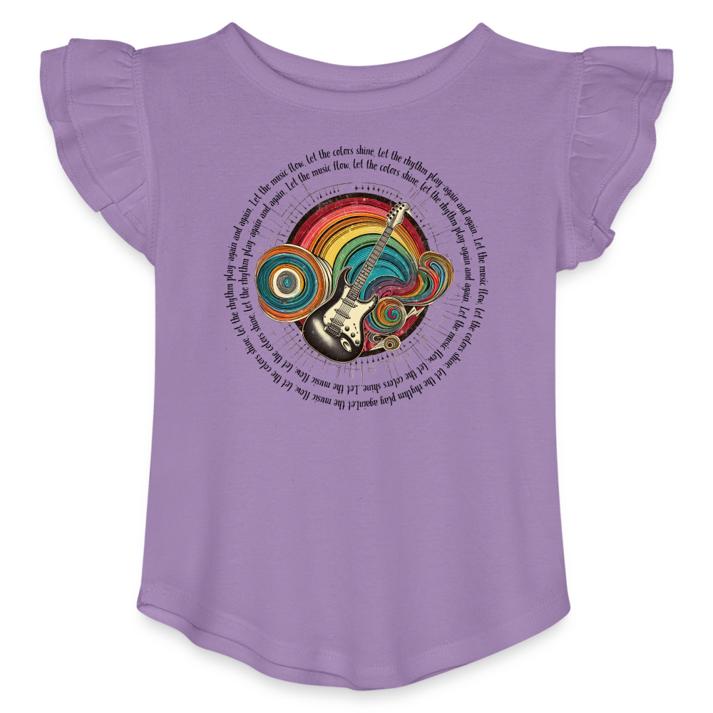 Toddler Girls Flutter T-shirt - Retro Rainbow Guitar Word Wrap - lavender