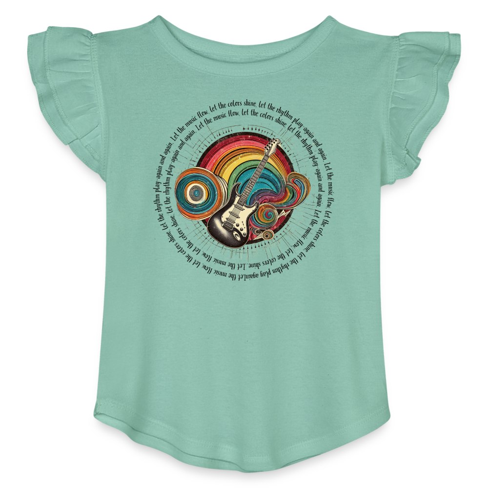 Toddler Girls Flutter T-shirt - Retro Rainbow Guitar Word Wrap - saltwater