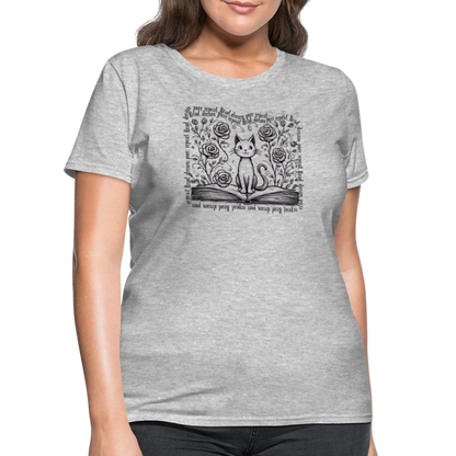 Women's Flowy Contoured T-Shirt - "Read, Dream, Purr, Repeat"  Cat Lover Shirt, Bookish Tee, Cozy Gift for Readers - heather gray