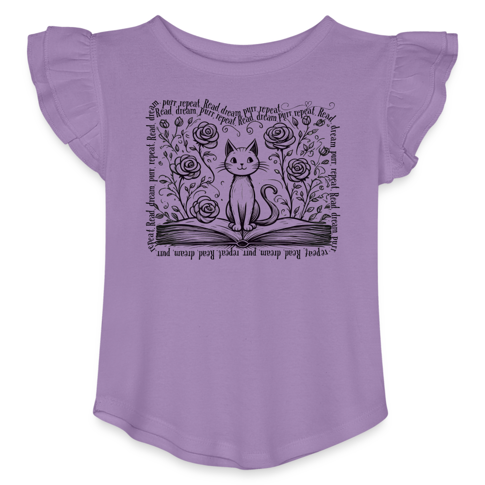 Whiskers & Words Toddler Flutter Tee - Kitten & Roses Book Lover Shirt - lavender