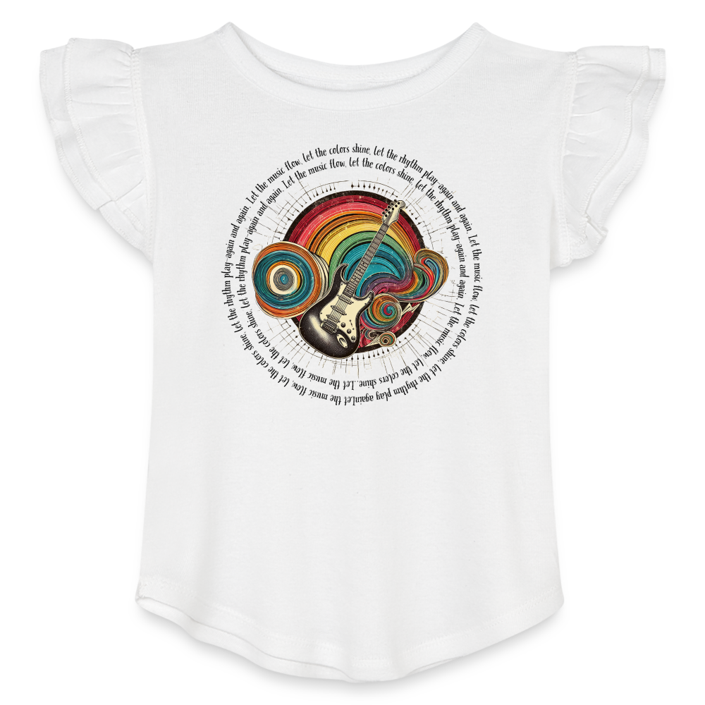 Toddler Girls Flutter T-shirt - Retro Rainbow Guitar Word Wrap - white