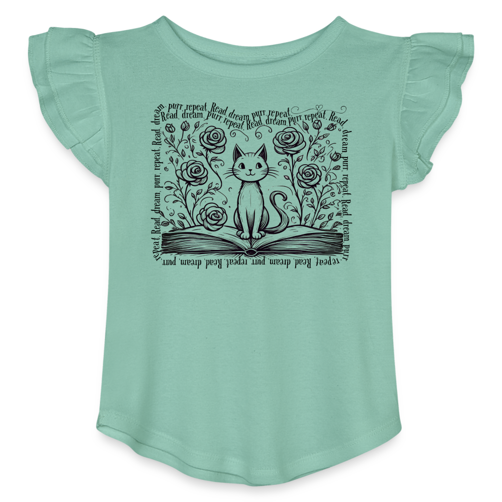 Whiskers & Words Toddler Flutter Tee - Kitten & Roses Book Lover Shirt - saltwater